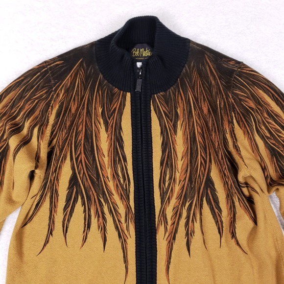 Bob Mackie Wearable Art Feather Zip Sweater L Gold - Picture 2 of 10